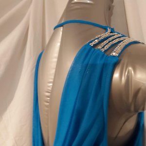 Bright Blue blouse with 'diamond' studded shoulder